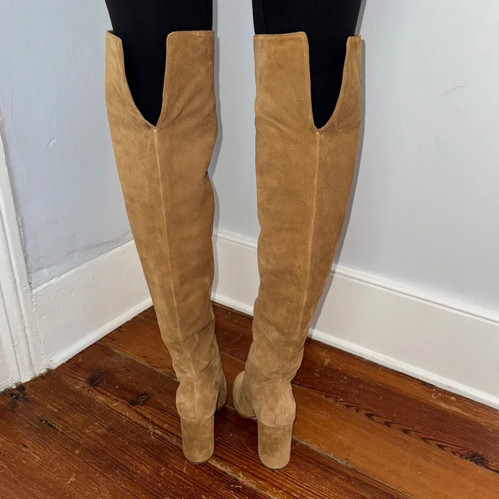 POLO by Ralph Lauren ‘Emmalyn’ Camel Tan Suede Leather Over Knee Boots US 9 B